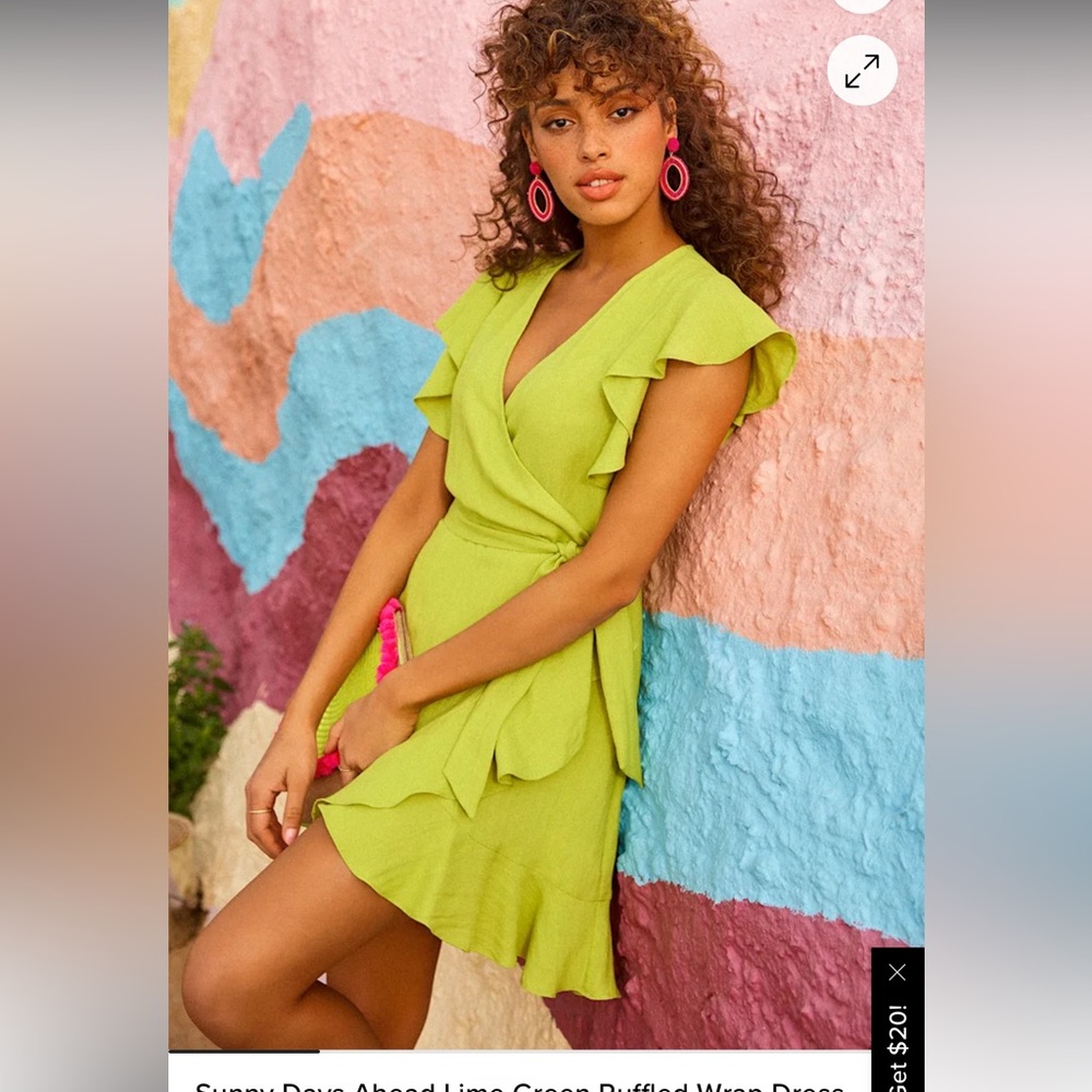 Donating this weekend!!!Lulu's Lime Ruffle Wrap Dress
